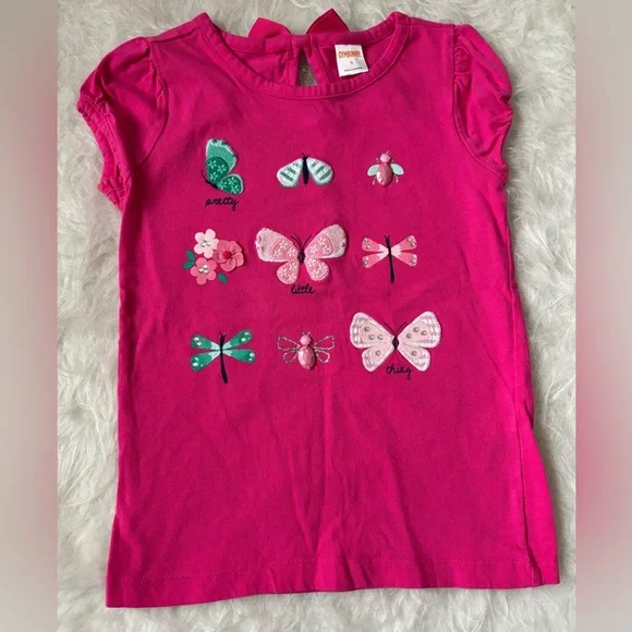 Gymboree Pink Tee with Butterfly and Dragonfly Jeweled Design - Picture 1 of 4